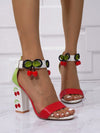 Cherry Embroidered Chunky Heel Sandals: Cute and Elegant Style for Outdoor Events