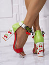 Cherry Embroidered Chunky Heel Sandals: Cute and Elegant Style for Outdoor Events