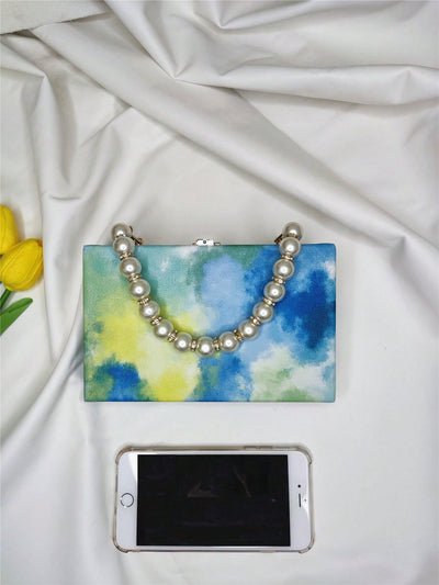 Blue Sky and Ocean Oil Painting Handbag: A Colorful Metal Chain Shoulder Bag for Everyday Use and Travel