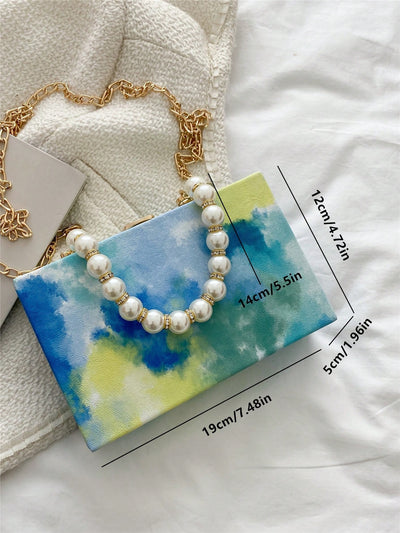 Blue Sky and Ocean Oil Painting Handbag: A Colorful Metal Chain Shoulder Bag for Everyday Use and Travel