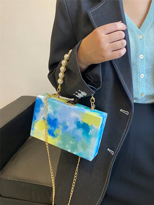 Blue Sky and Ocean Oil Painting Handbag: A Colorful Metal Chain Shoulder Bag for Everyday Use and Travel