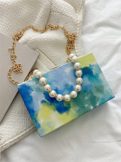 Blue Sky and Ocean Oil Painting Handbag: A Colorful Metal Chain Shoulder Bag for Everyday Use and Travel