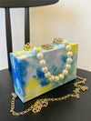 Blue Sky and Ocean Oil Painting Handbag: A Colorful Metal Chain Shoulder Bag for Everyday Use and Travel