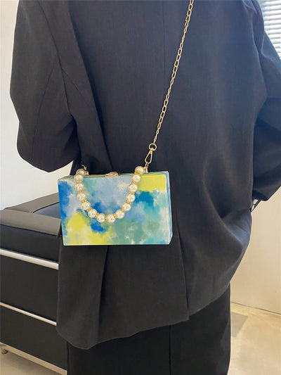 Blue Sky and Ocean Oil Painting Handbag: A Colorful Metal Chain Shoulder Bag for Everyday Use and Travel