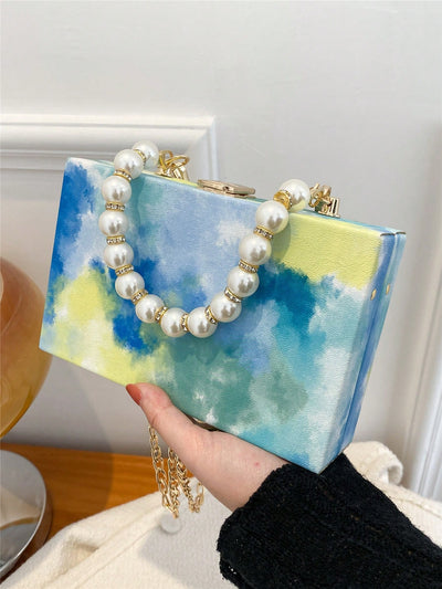 Blue Sky and Ocean Oil Painting Handbag: A Colorful Metal Chain Shoulder Bag for Everyday Use and Travel