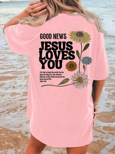 Blooming Comfort: Floral Slogan Print Oversized T-Shirt for Summer