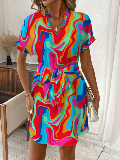 Stylish Independence: Women's Flag Print Short Sleeve Dress