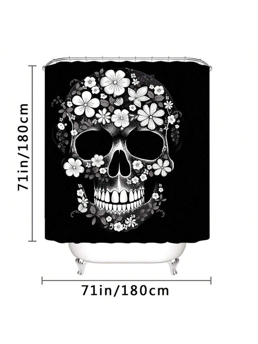 Spooky Chic: Black Skull Pattern Home Decor Shower Curtain Se