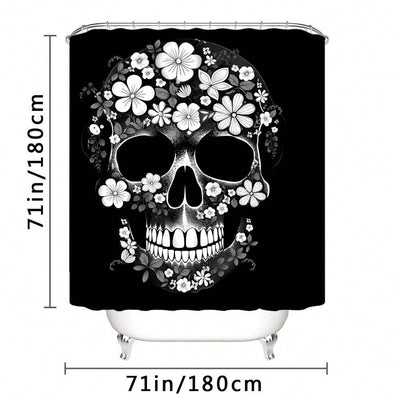 Spooky Chic: Black Skull Pattern Home Decor Shower Curtain Se