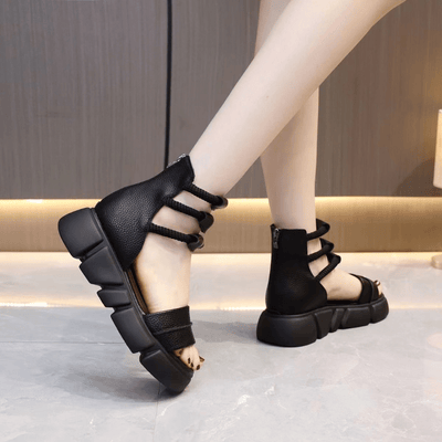 Trendy Summer Black Sandals: Roman Style Fish Mouth Design