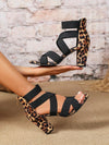 Trendy Multicolor Leopard Print Criss-Cross Gladiator Sandals with Chunky Heels for Women