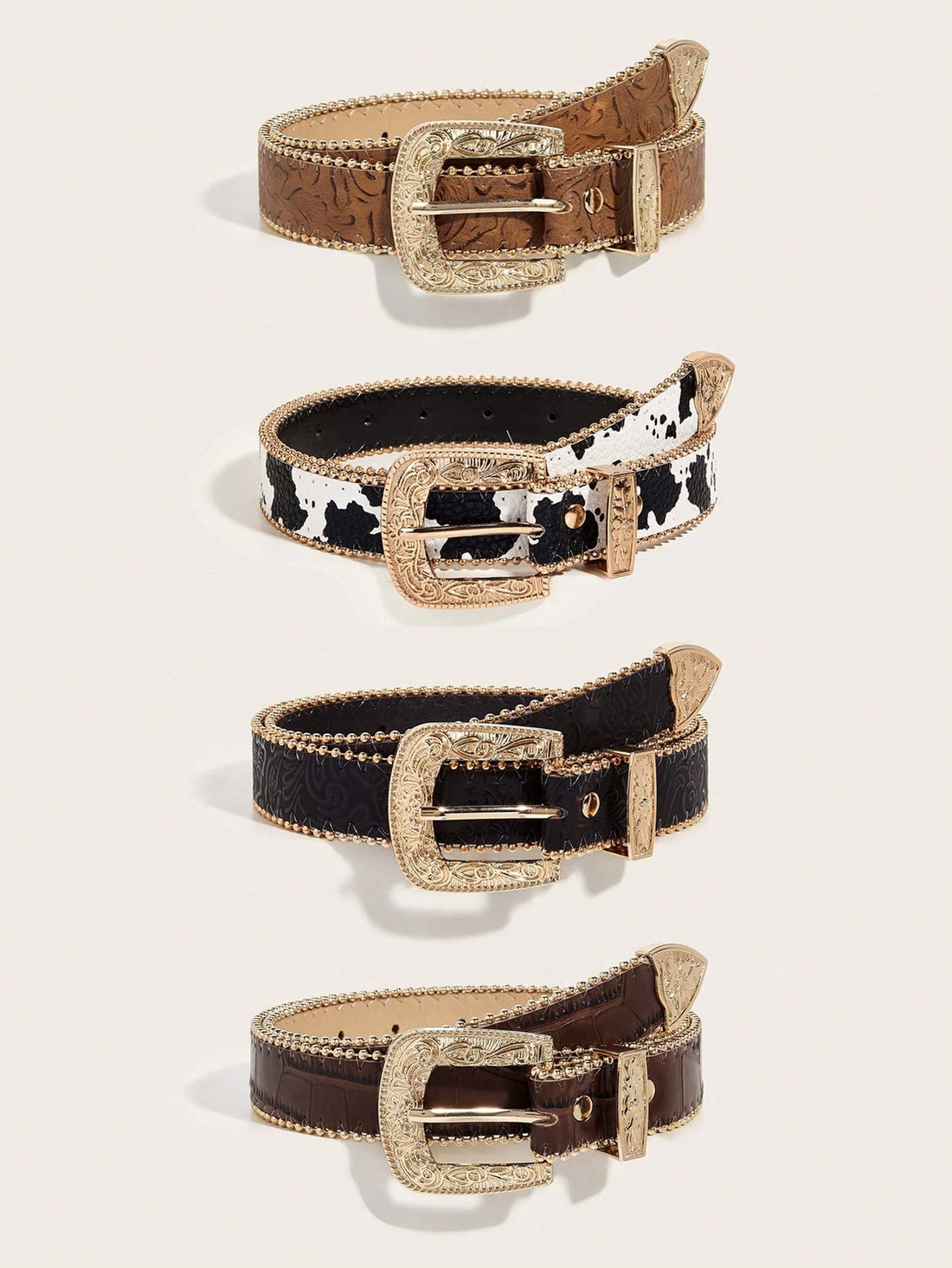 Complete your cowboy look with our stylish women's western cow print beaded belt. Made with high-quality materials, this belt features a trendy cow print design and intricate beading for a unique and eye-catching look. Perfect for adding a touch of western charm to any outfit.