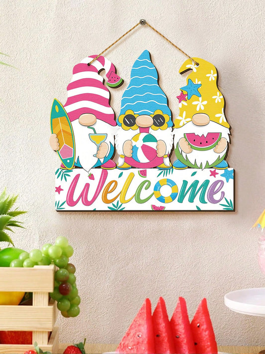 Welcome summer with this Hawaii Gnome Wood Hanging Plaque. Perfect for seaside farmhouse decor, it adds a tropical touch to any home. Expertly handcrafted and designed, this sign is made from high-quality wood and features a charming gnome design. A must-have for any summer enthusiast.