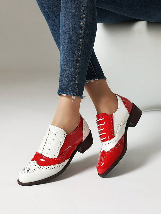 Retro British Style Chunky Heel Brogue Oxford Shoes for Women