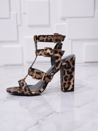 Chic Leopard Peep-Toe Ankle Strap High Heels for Effortless Style