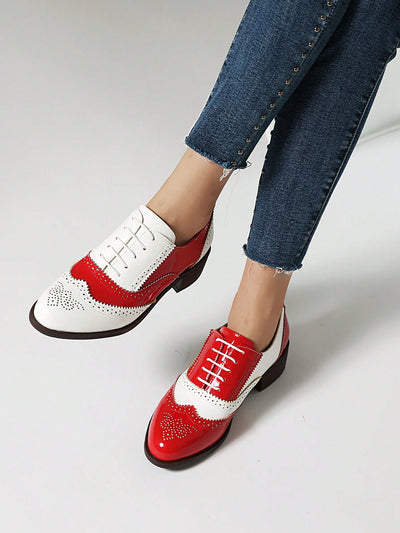 Retro British Style Chunky Heel Brogue Oxford Shoes for Women