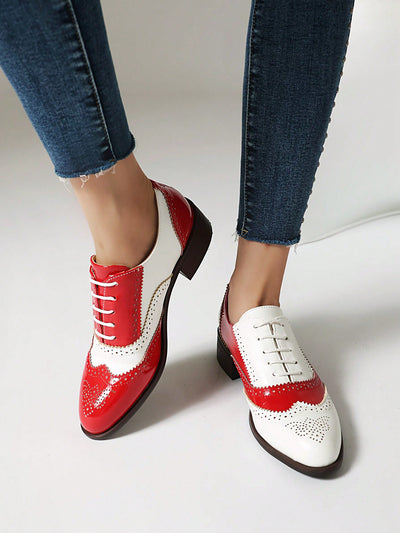 Retro British Style Chunky Heel Brogue Oxford Shoes for Women