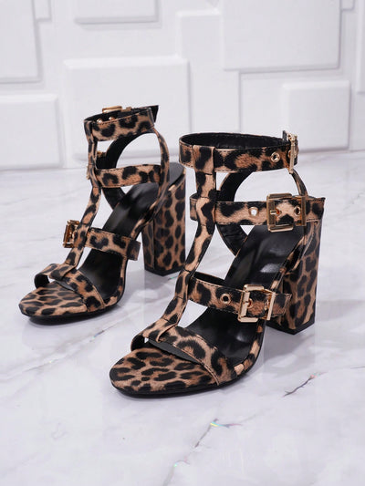 Chic Leopard Peep-Toe Ankle Strap High Heels for Effortless Style