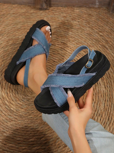 Blue Slingback Sandals: Elevate Your Summer Style with Buckle Decor Flatform Sandals