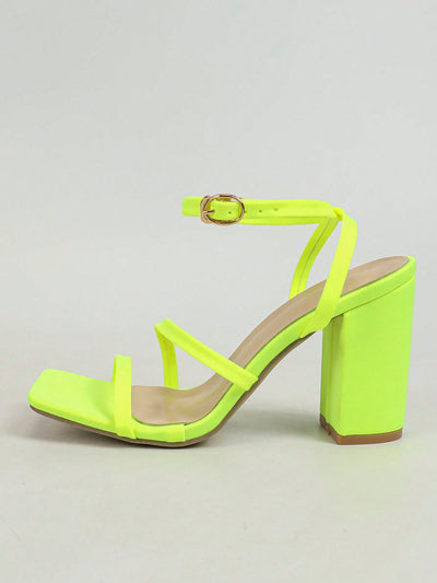 Chic & Comfy Yellow Square Toe High Heel Sandals – Perfect for Parties