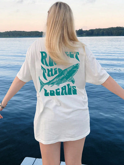 Shark Summer Vibes: Women's Casual Round Neck T-Shirt With Slogan