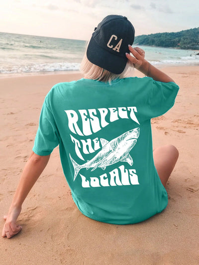 Shark Summer Vibes: Women's Casual Round Neck T-Shirt With Slogan