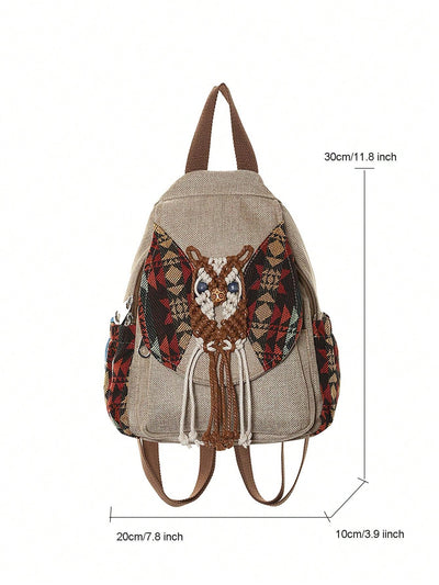 Bohemian Beauty: Vintage Embroidered Flap Backpack with Tassel Detail