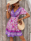 Tropical Temptation: Women's V-Neck Full Print Cross Wrap Dress