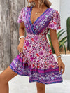 Tropical Temptation: Women's V-Neck Full Print Cross Wrap Dress