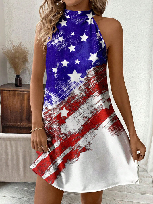 Embrace your American pride with our Classic American Flag Halterneck Dress. Featuring a timeless design, this dress allows you to show your patriotism and stand out in style. Made with high-quality materials, it offers both comfort and durability. Perfect for any occasion, show off your love for your country in this stunning halterneck dress.