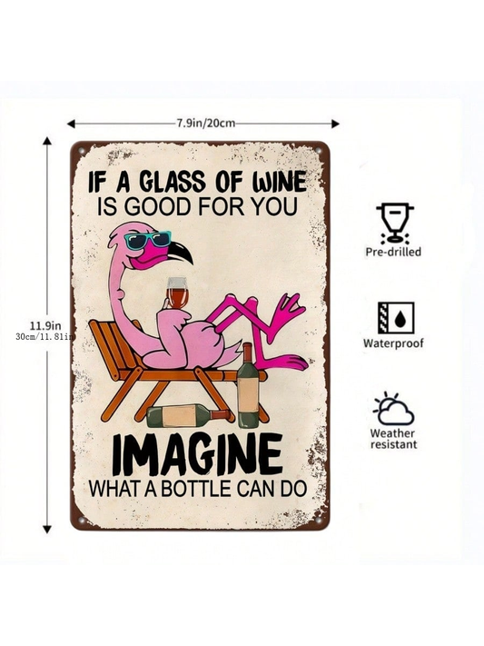 Vintage Flamingo Wine Sign: Whimsical Metal Art for Home Bars and Outdoor Spaces