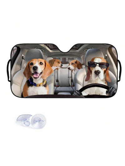 Sunglasses-Wearing Dog Printed Car Windshield Sun Shade: The Perfect Pet Owner's Accessory