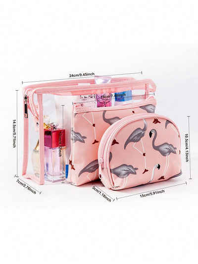 Adorable Animal Print 3pcs Waterproof Transparent Travel Toiletry Bag Set for Women