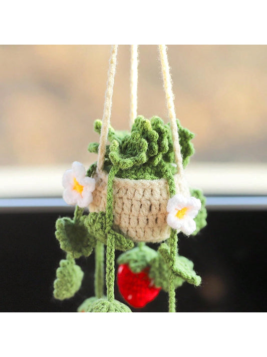 Handmade Knitted White Flower Car Mirror Hanging Decoration