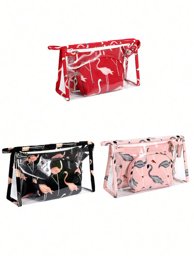 Adorable Animal Print 3pcs Waterproof Transparent Travel Toiletry Bag Set for Women