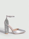 Chic Silver Colorblock Chunky Heel Pumps - Perfect for Graduations, Parties, and Summer Nights