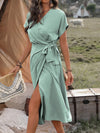 Elegant Pleated V-Neck Dress in Mint Green - Timeless Style for Every Occasion