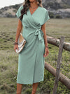 Elegant Pleated V-Neck Dress in Mint Green - Timeless Style for Every Occasion