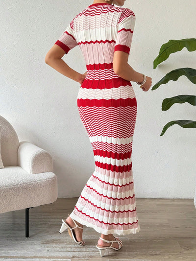 Vacation Ready: Stylish Striped Short Sleeve Sweater Dress for Women