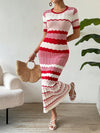 Vacation Ready: Stylish Striped Short Sleeve Sweater Dress for Women