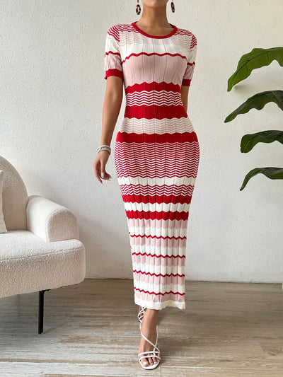 Vacation Ready: Stylish Striped Short Sleeve Sweater Dress for Women