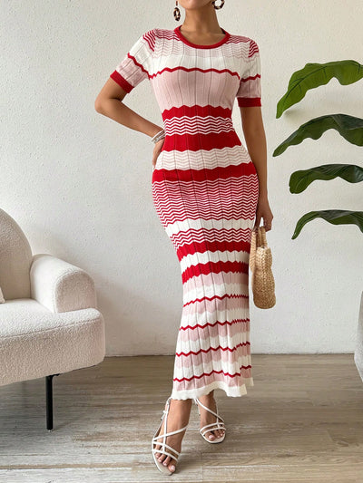 Vacation Ready: Stylish Striped Short Sleeve Sweater Dress for Women