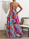 Vibrant Vacation Chic: Flower Printed Spaghetti Straps Backless Dress