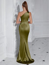 Sophisticated Glamour: Shoulder Pleated High Slit Cocktail Party Prom Dress