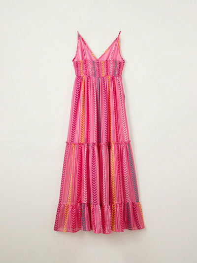 Geometric Country Charm Ruffle Halter Dress - Embrace Your Cowgirl Chic