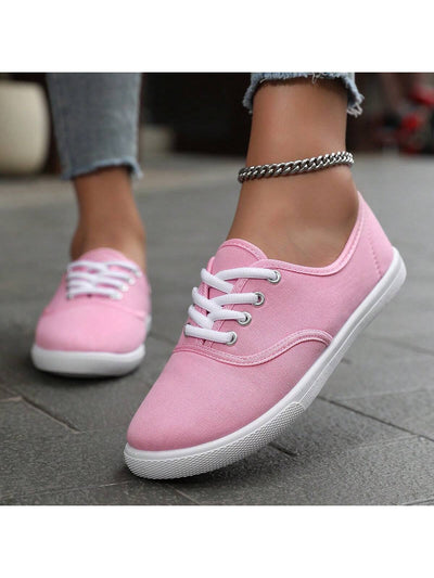 Classic White Canvas Sneakers: Unisex Couple's Casual Lace-Up Shoes