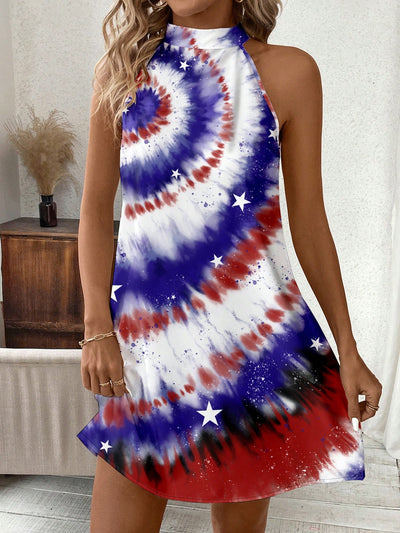 Show Your Patriotism in Style with the Classic American Flag Halterneck Dress