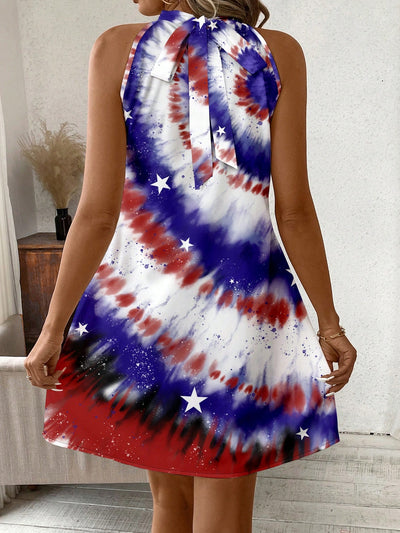 Show Your Patriotism in Style with the Classic American Flag Halterneck Dress