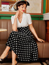 Chic Vintage Polka Dot Swing Dress - Elegant Black & White V-Neck Collared Style for Effortless Summer Sophistication