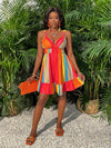 Colorful Striped A-Line Dress with Ruffle Hem: Perfect for Summer Dates!